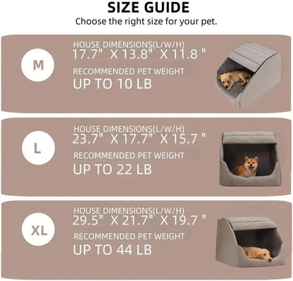 Extra Large Dog Bed House with 30D Memory Sponge, Cozy Indoor Plush Cave for Medium Large Dogs, Non-Slip Bottom (Grey, M)