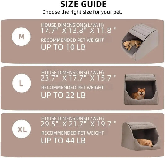 Extra Large Dog Bed House with 30D Memory Sponge, Cozy Indoor Plush Cave for Medium Large Dogs, Non-Slip Bottom (Grey, M)