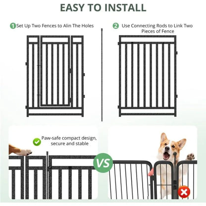 Dog Playpen Dog Fence Outdoor for Yard"H with Sturdy Portable Puppy Playpen for Indoor Outdoor RV Camping Use - Black Silver