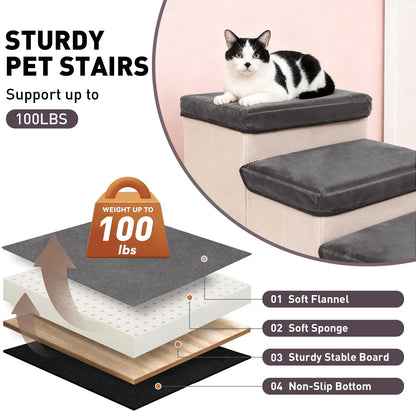 3-Tier Collapsible Dog Stair With Non-Slip Surface, Pet Ramp For Small To Extra Small Dog Breeds-Great For High Beds And Couches
