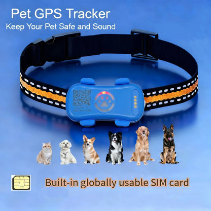 GPS Pet Tracker for Dogs Cats Real Time Tracking Unlimited Distance QR Code Anti-Lost Locator with 1-year Service
