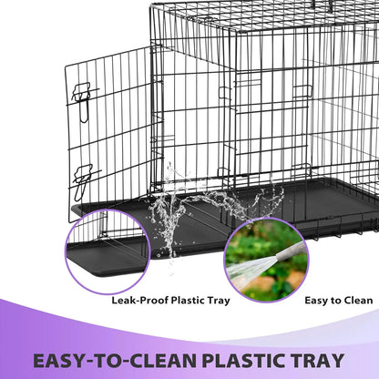 BestPet | Dog Crate | 48" | Black | Foldable Metal Kennel with Double Doors, Secure Slide-Bolt Latches, Leakproof Tray |