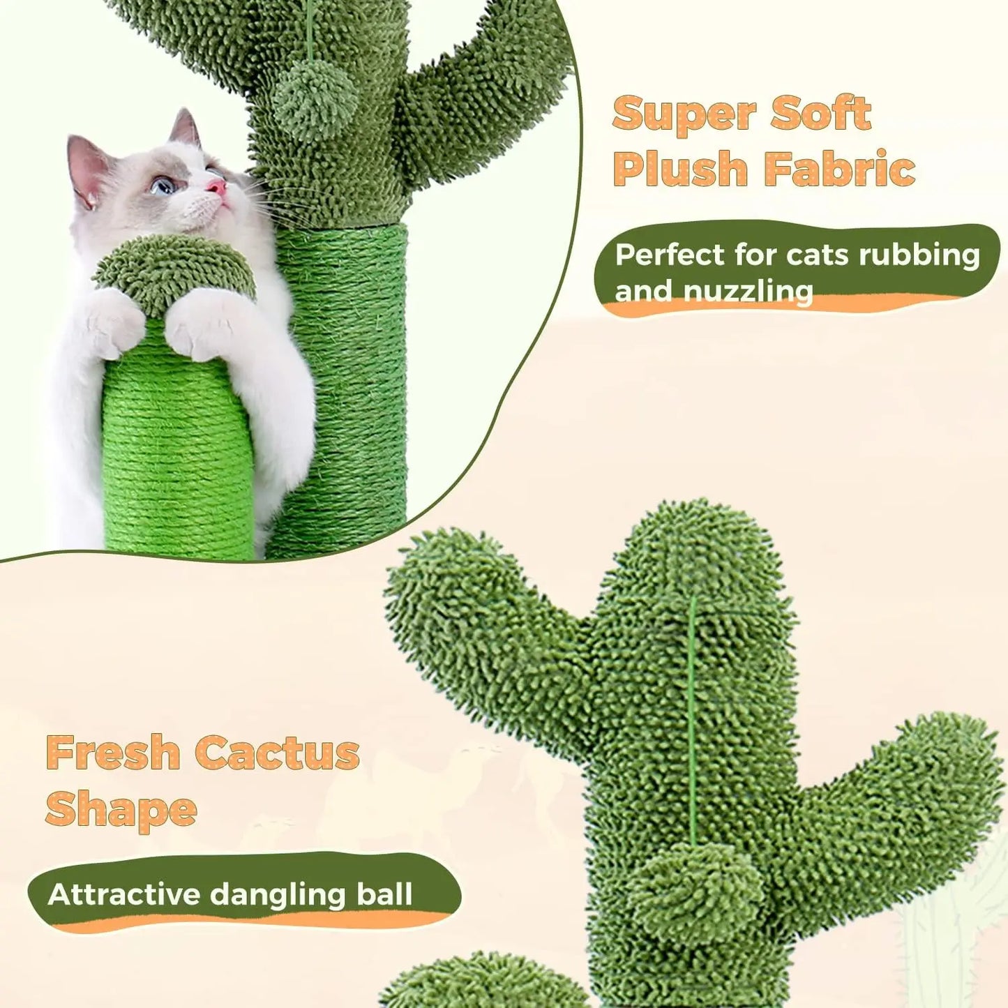 Cat Scratching Post Cactus Cat Scratcher Featuring with 3 Scratching Poles and Interactive Dangling Ball -Large 27 Inches