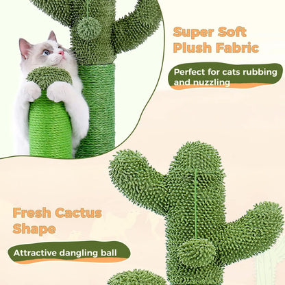 Cat Scratching Post Cactus Cat Scratcher Featuring with 3 Scratching Poles and Interactive Dangling Ball -Large 27 Inches