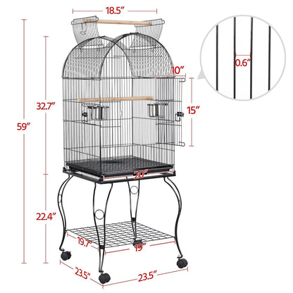 59-Inch Rolling Standing Medium Dome Open Top Bird Cage for Parrots Cockatiels Sun Conures Parakeets Lovebirds, Customized