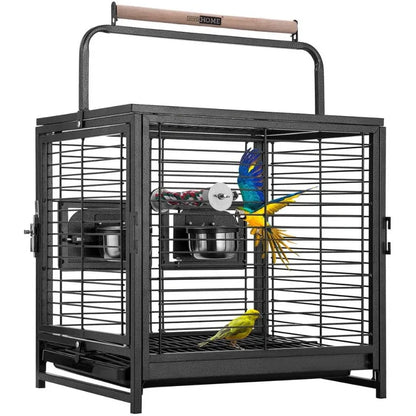 19" Wrought Iron Travel Carrier Bird Cage for Parrots Conures Lovebird Cockatiel Parakeets