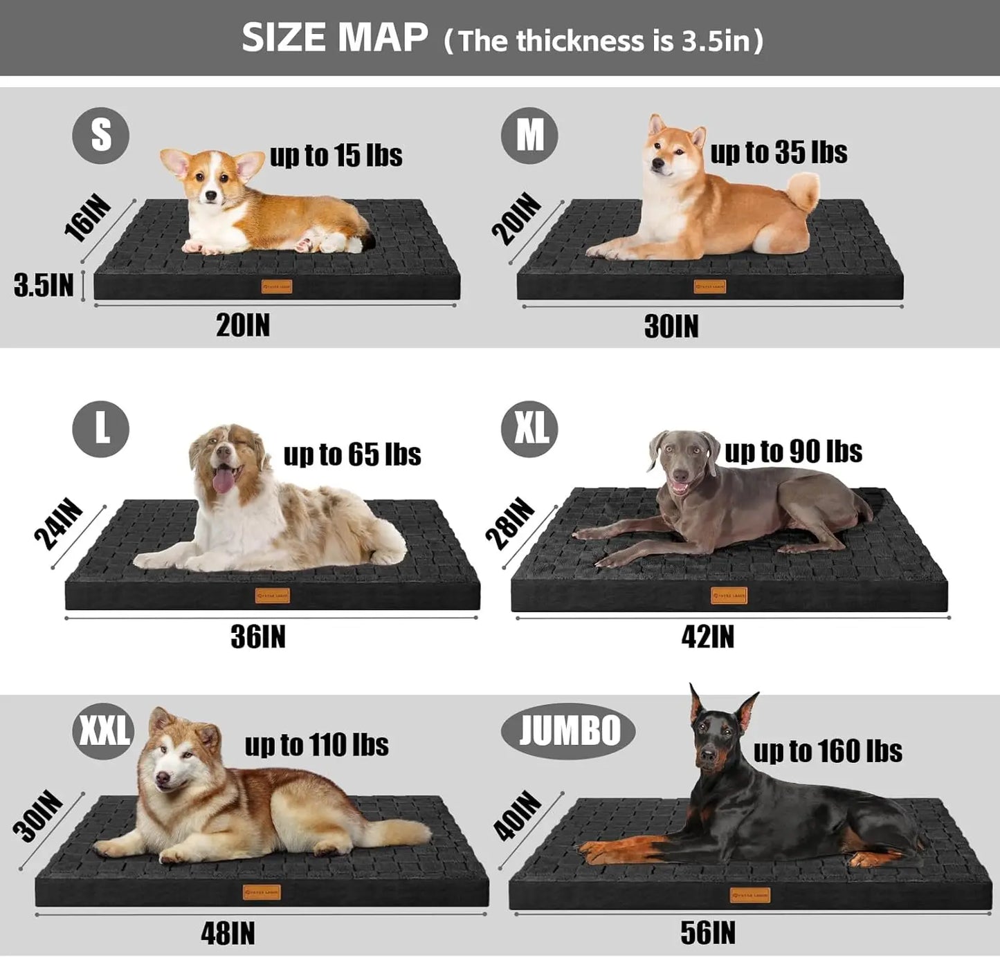 Orthopedic Dog Bed XL 48x30 Inch, Waterproof Egg Crate Foam Pet Bed with Removable Washable Cover, Non-Skid Bottom