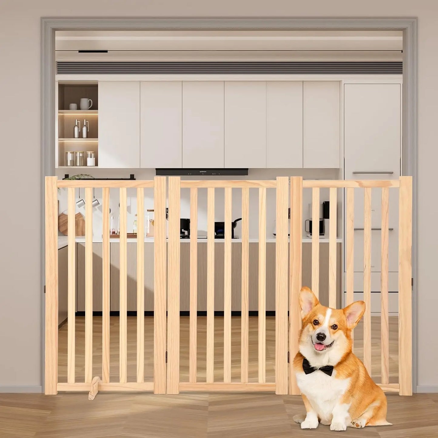 Freestanding Dog Gate, Foldable Pet Gate with Support Feet, Indoor Dog Fence for The House,Doorways, Stairs.