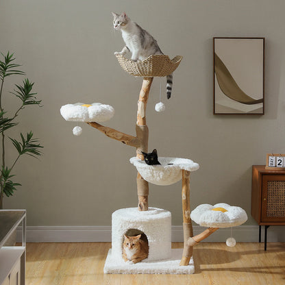 Large Cat Tree Tower with Sisal Scratching Post Wicker Basket Bed Flower Cat Condo Indoor