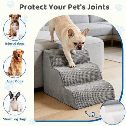 JHK 3-5 Step High-Density Foam Dog Stairs Ramp for Small Dogs Curved Pet Dog Steps Indoor Non-Slip Pet Ramp Stairs