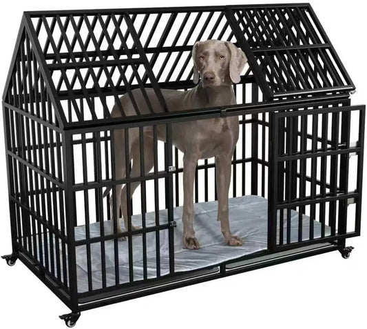 54 Heavy Duty Dog Crate with Mat, Escape Proof Dog Kennel Indoor, High Anxiety Dog Cage with Double