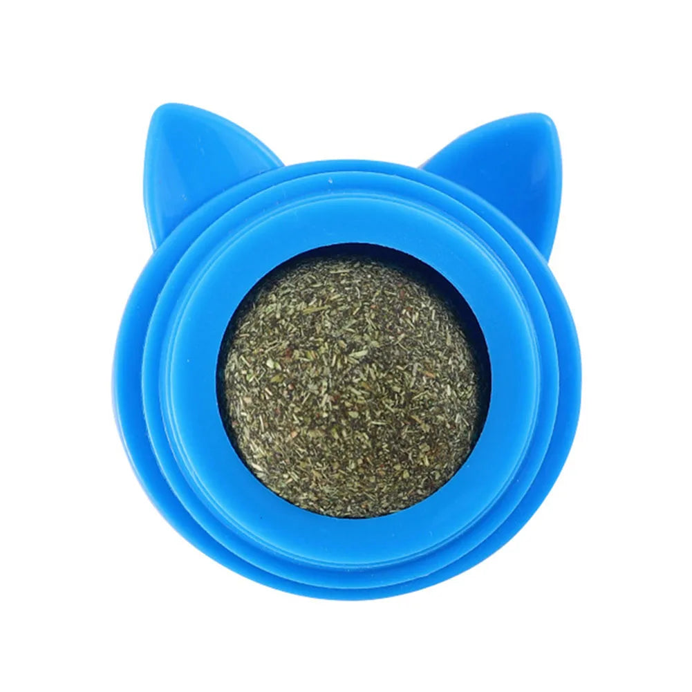 Rotatable Cat Cleaning Toy Self-Adhesive Catnip Energy Ball with Transparent Cover