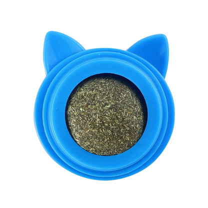 Rotatable Cat Cleaning Toy Self-Adhesive Catnip Energy Ball with Transparent Cover