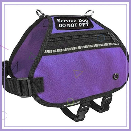 Service Dog Vest with Adjustable Straps, Zippered Pockets & Poop Bag Grommet - Purple