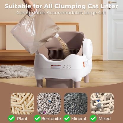 Self Cleaning Litter Box, Automatic with APP Control, Odor-Free  Large Waste Bin, Open-Top for Multi Cats
