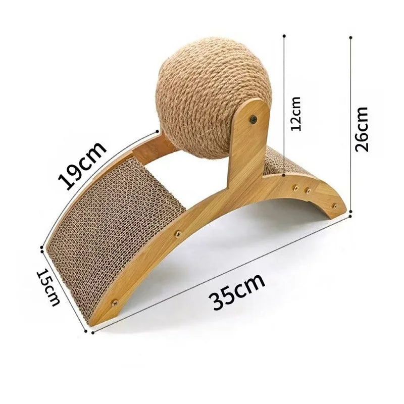 2 In 1 Wooden Cat Scratching Ball Sisal Scratch Board Durable Grinding Paw Toy Solid Wood Scraper