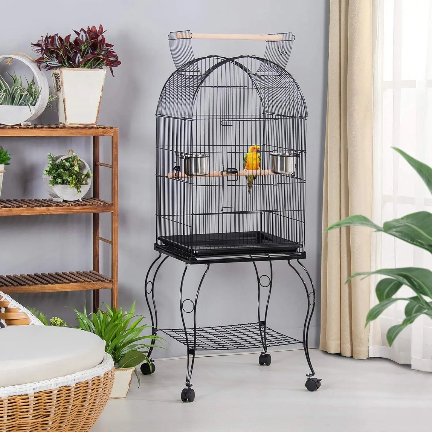 59-Inch Rolling Standing Medium Dome Open Top Bird Cage for Parrots Cockatiels Sun Conures Parakeets Lovebirds, Customized