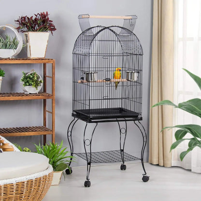 59-Inch Rolling Standing Medium Dome Open Top Bird Cage for Parrots Cockatiels Sun Conures Parakeets Lovebirds, Customized