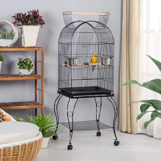 59-Inch Rolling Standing Medium Dome Open Top Bird Cage for Parrots Cockatiels Sun Conures Parakeets Lovebirds, Customized