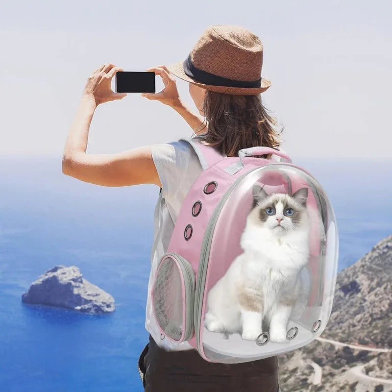 Portable Pink Pet Backpack Travel Cat Carrier Bag Comfortable Breathable Design for Small Animals on the Go