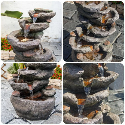 10-Tier Cascading Rock Water Fountain Outdoor Garden Waterfall Fountains Patio Backyard Deck Porch Pond Art Decor, Customized