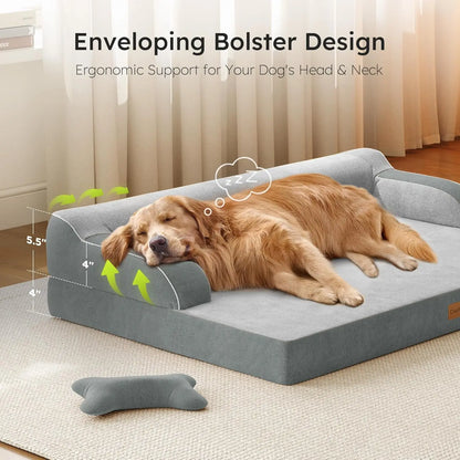 Extra Large Orthopedic Dog Bed with Cooling Memory Foam, Washable Waterproof Cover and Nonslip Bottom for Comfort