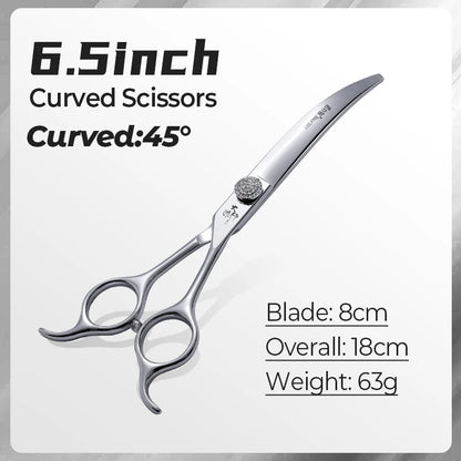 Fenice Professional 6.5/7.5 Inch Super Big Curved Scissors 45°  Curved Scissors for Trimming Dog's Round Head Pet Grooming Tools
