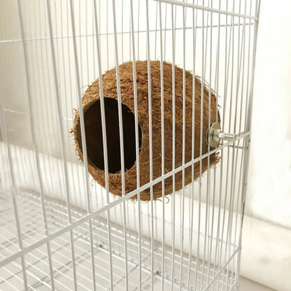 Natural Coco Hideaway Parrot Birds Reptile Coconut Shell Bird Nest Cage Hanging Toy for Budgies Parakeet Cockatiels Hamster House