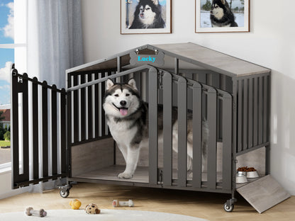31"/41"/48“ XL Heavy Duty Dog Crate Furniture with Wheels, Dog Crates for Large Dogs Extra-Wide Thick Steel Plates Chew Resistant