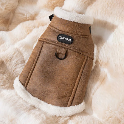 Pet Padded Vest Solid-Colour Dog Clothes Teddy Winter Warmth Cotton Coat Small Dog Sleeveless Jacket with Traction Buckle