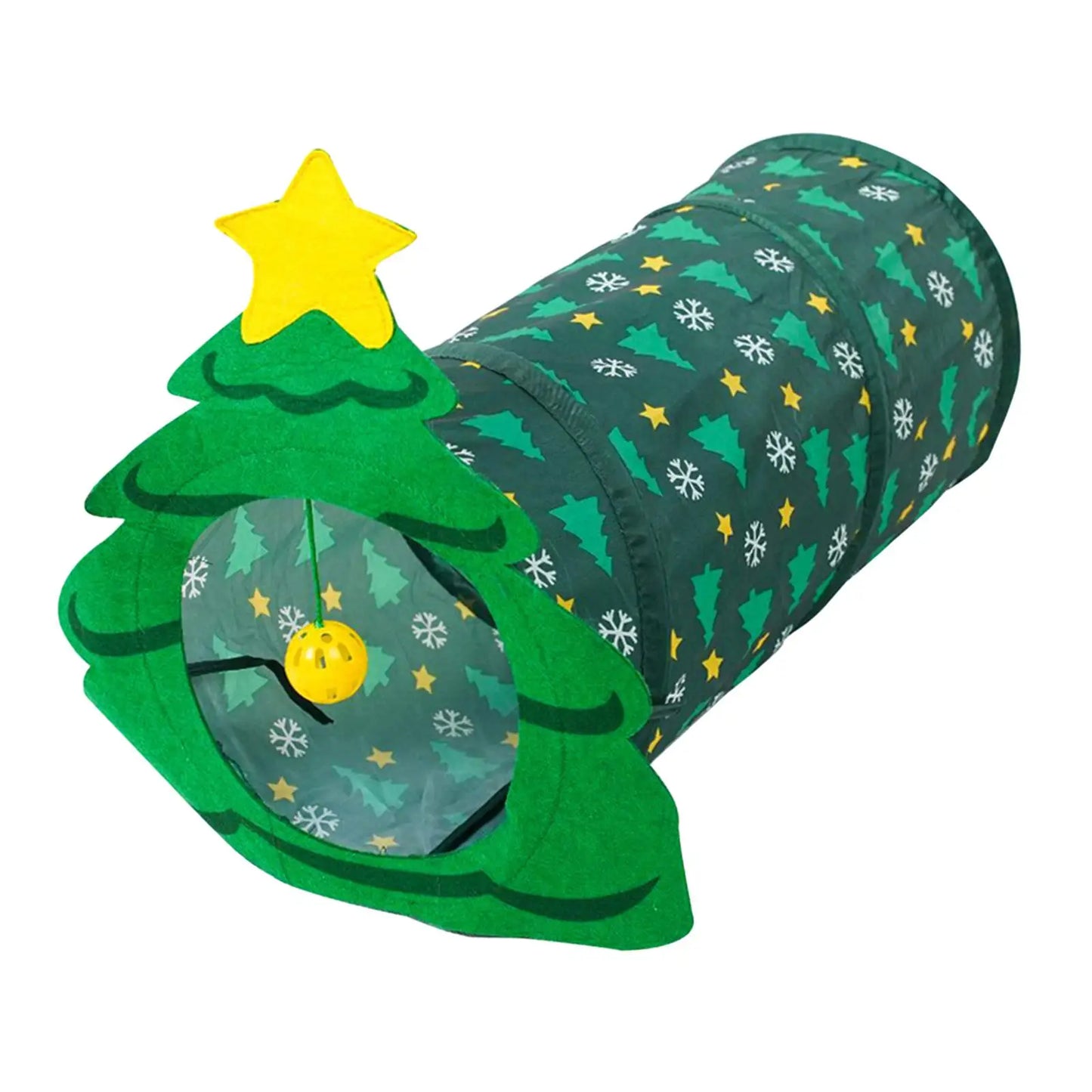 Christmas Cat Tunnel Tube Interactive with Bell Ball for Indoor Kittens Rabbits Puppy Play and Exercise
