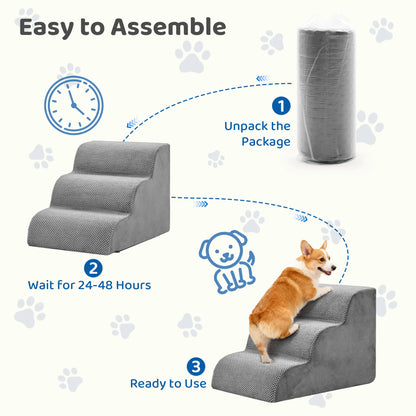 JHK 3-5 Step High-Density Foam Dog Stairs Ramp for Small Dogs Curved Pet Dog Steps Indoor Non-Slip Pet Ramp Stairs