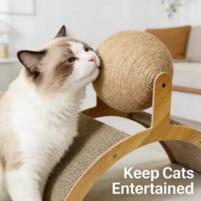 2 In 1 Wooden Cat Scratching Ball Sisal Scratch Board Durable Grinding Paw Toy Solid Wood Scraper