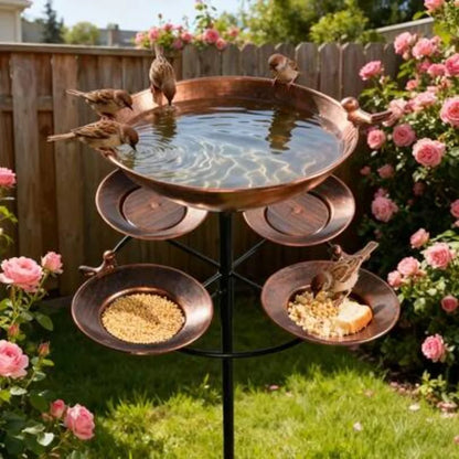 【New style】Antique Bronze Metal Dual Tier Bird Bath and Feeder - 5 Bowl Capacity, Rust-Proof, Sturdy Base, Easy Clean Garden De