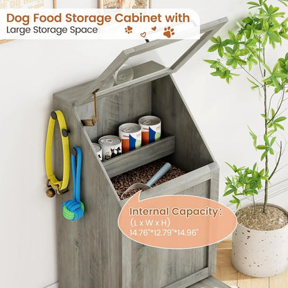 Dog Food Station with Storage, Raised Bowls, Dog Food Storage Cabinet with Hanger for Feeding