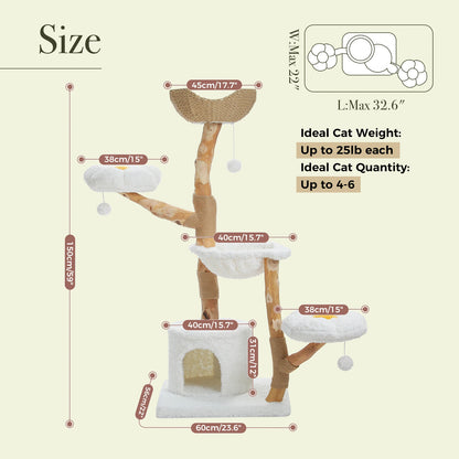 Large Cat Tree Tower with Sisal Scratching Post Wicker Basket Bed Flower Cat Condo Indoor