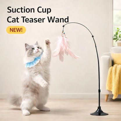Strong Suction Cup Cat Teaser Toy, Heavy Duty Detachable Long Rod with Bell, Interactive