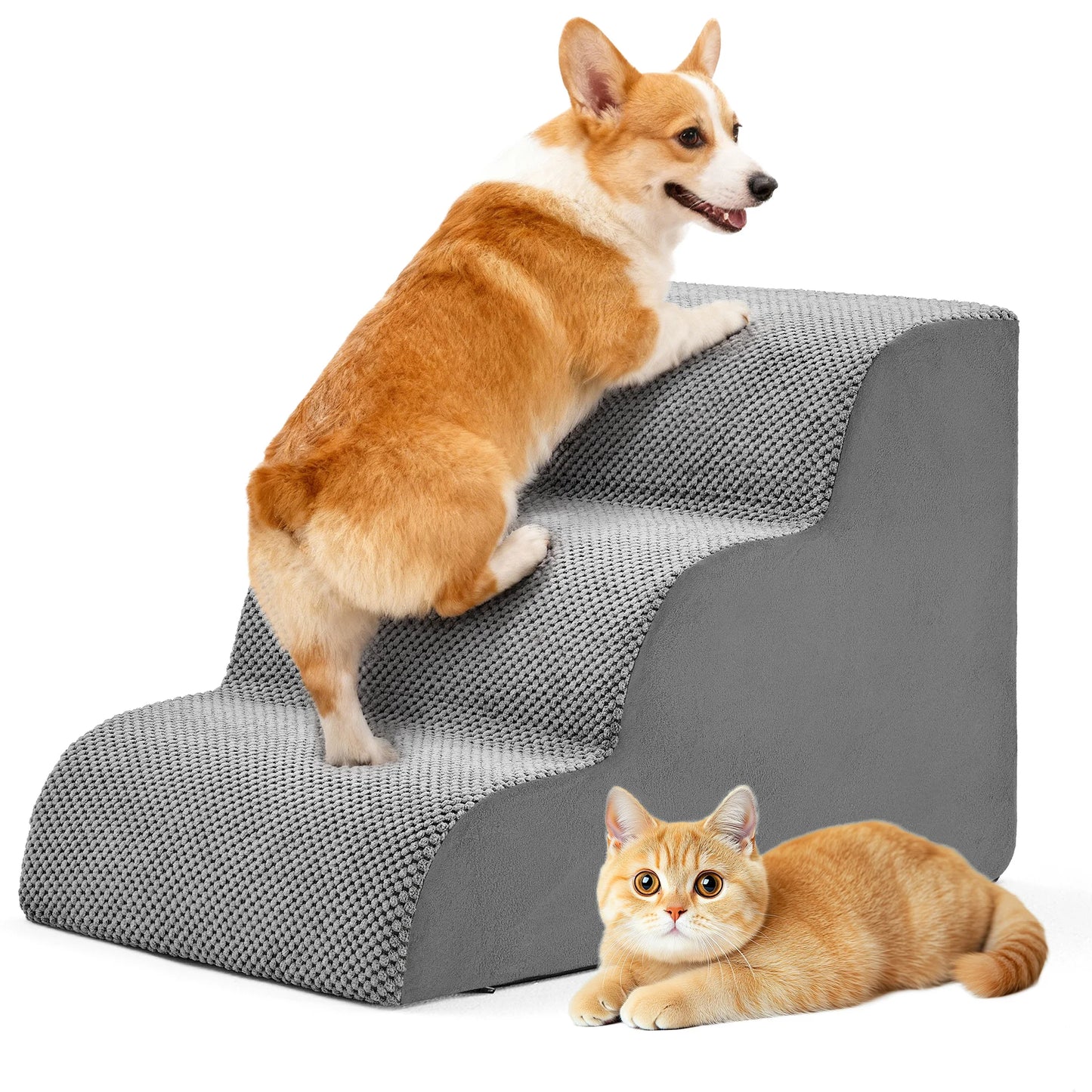 JHK 3-5 Step High-Density Foam Dog Stairs Ramp for Small Dogs Curved Pet Dog Steps Indoor Non-Slip Pet Ramp Stairs