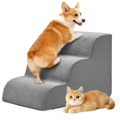 JHK 3-5 Step High-Density Foam Dog Stairs Ramp for Small Dogs Curved Pet Dog Steps Indoor Non-Slip Pet Ramp Stairs