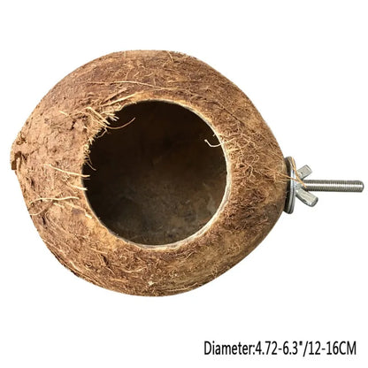 Natural Coco Hideaway Parrot Birds Reptile Coconut Shell Bird Nest Cage Hanging Toy for Budgies Parakeet Cockatiels Hamster House
