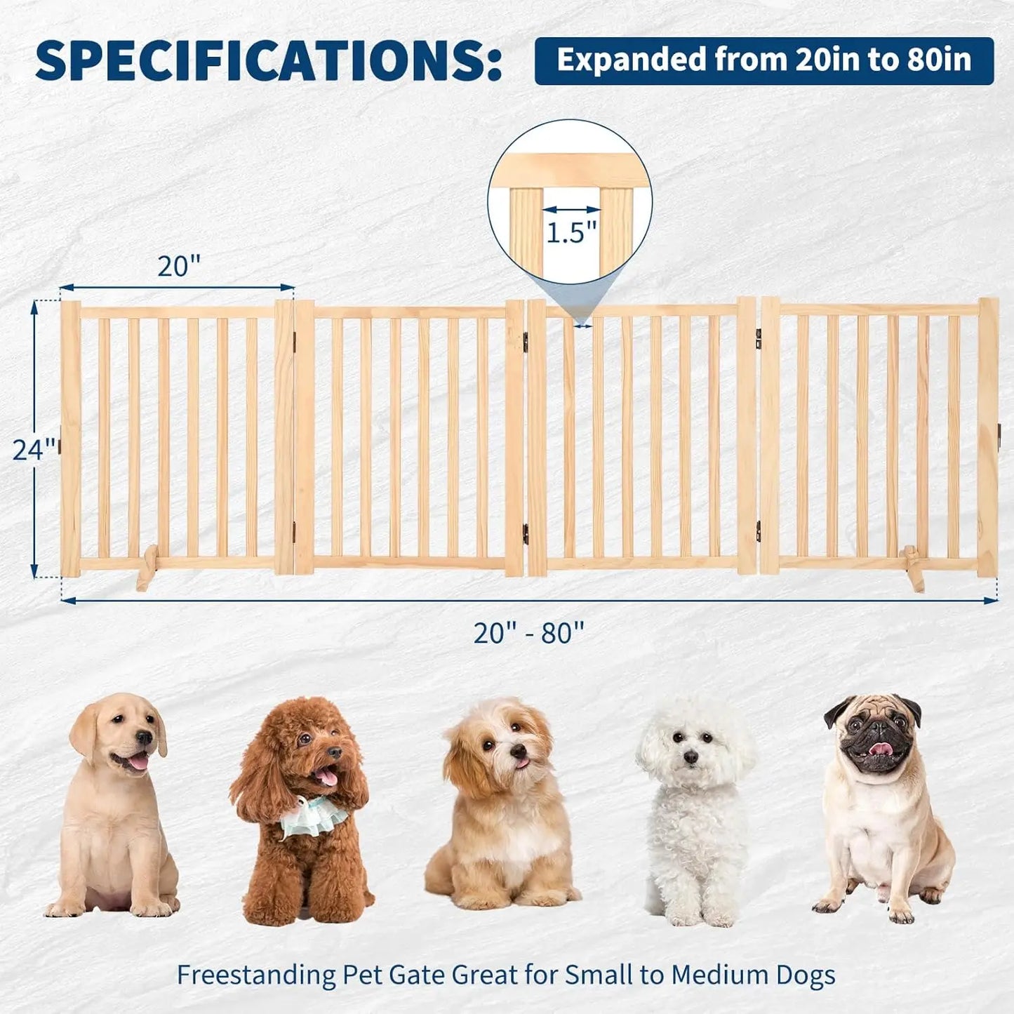 Freestanding Dog Gate, Foldable Pet Gate with Support Feet, Indoor Dog Fence for The House,Doorways, Stairs.