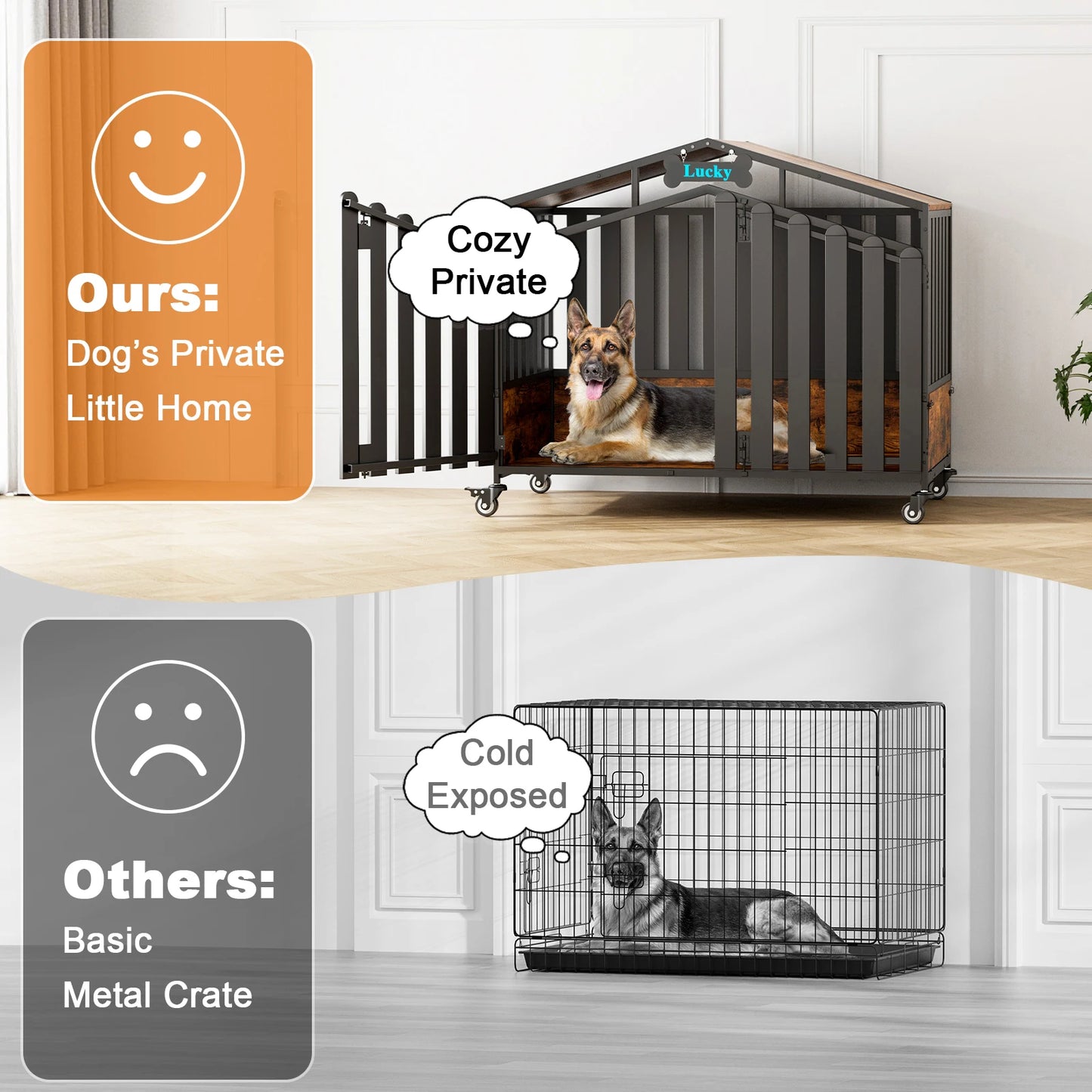 31"/41"/48“ XL Heavy Duty Dog Crate Furniture with Wheels, Dog Crates for Large Dogs Extra-Wide Thick Steel Plates Chew Resistant