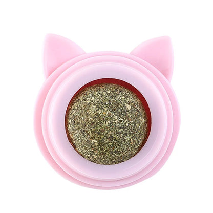 Rotatable Cat Cleaning Toy Self-Adhesive Catnip Energy Ball with Transparent Cover