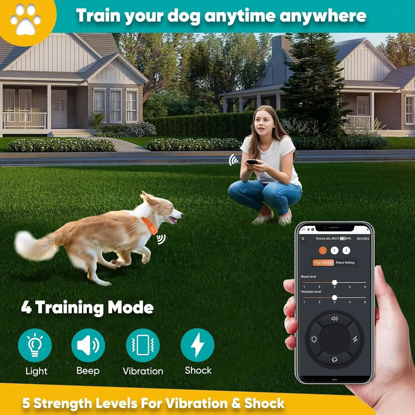 GPS Electric Dog Fence with Free App, Wireless Fence System with Training Collar, Portable for