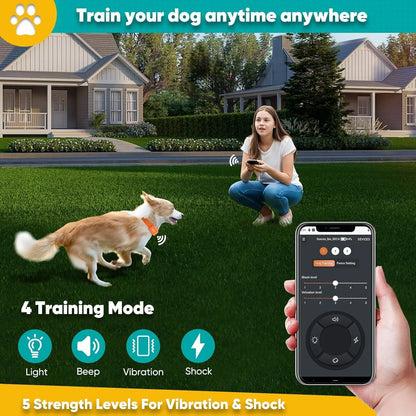 GPS Electric Dog Fence with Free App, Wireless Fence System with Training Collar, Portable for