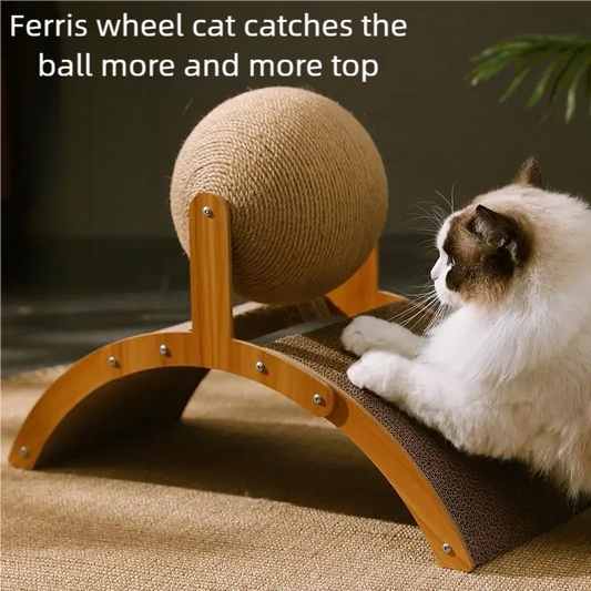 2 In 1 Wooden Cat Scratching Ball Sisal Scratch Board Durable Grinding Paw Toy Solid Wood Scraper
