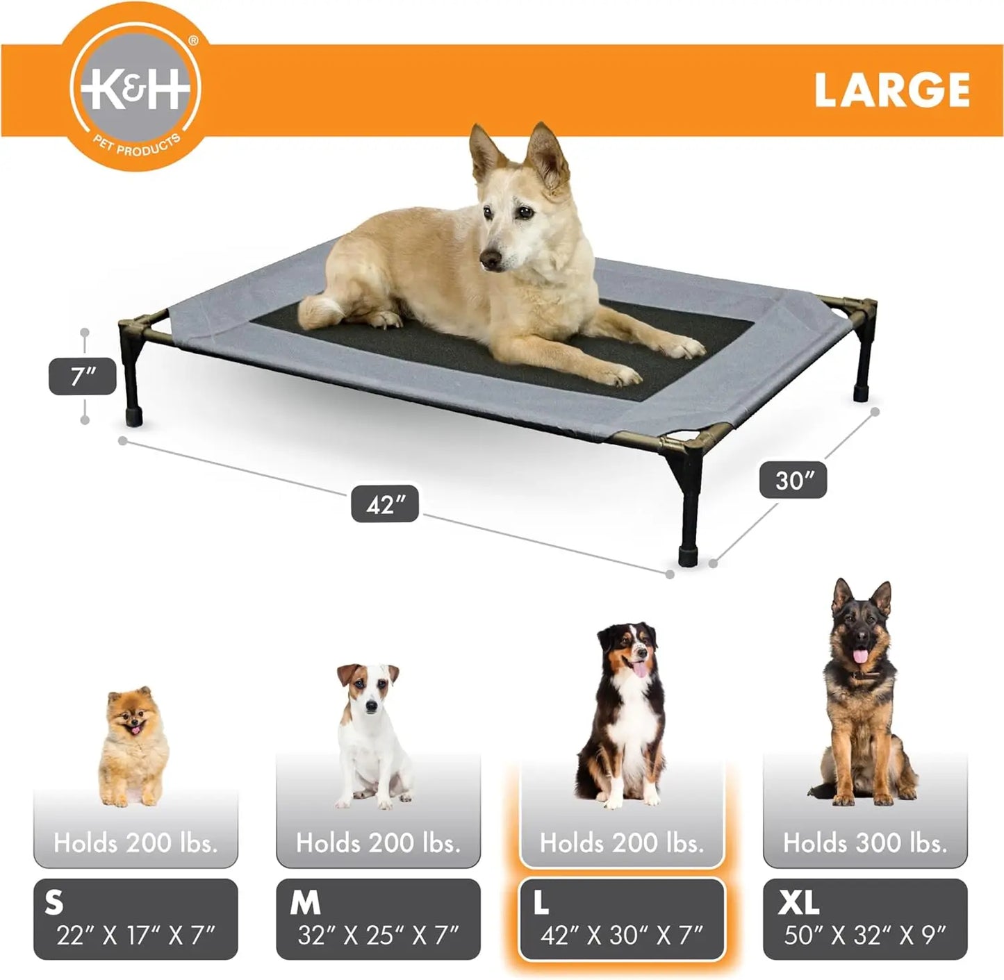 Elevated Cooling Dog Cot for Large Breeds, Portable Outdoor Pet Bed with Washable Mesh Cover, 42x30in