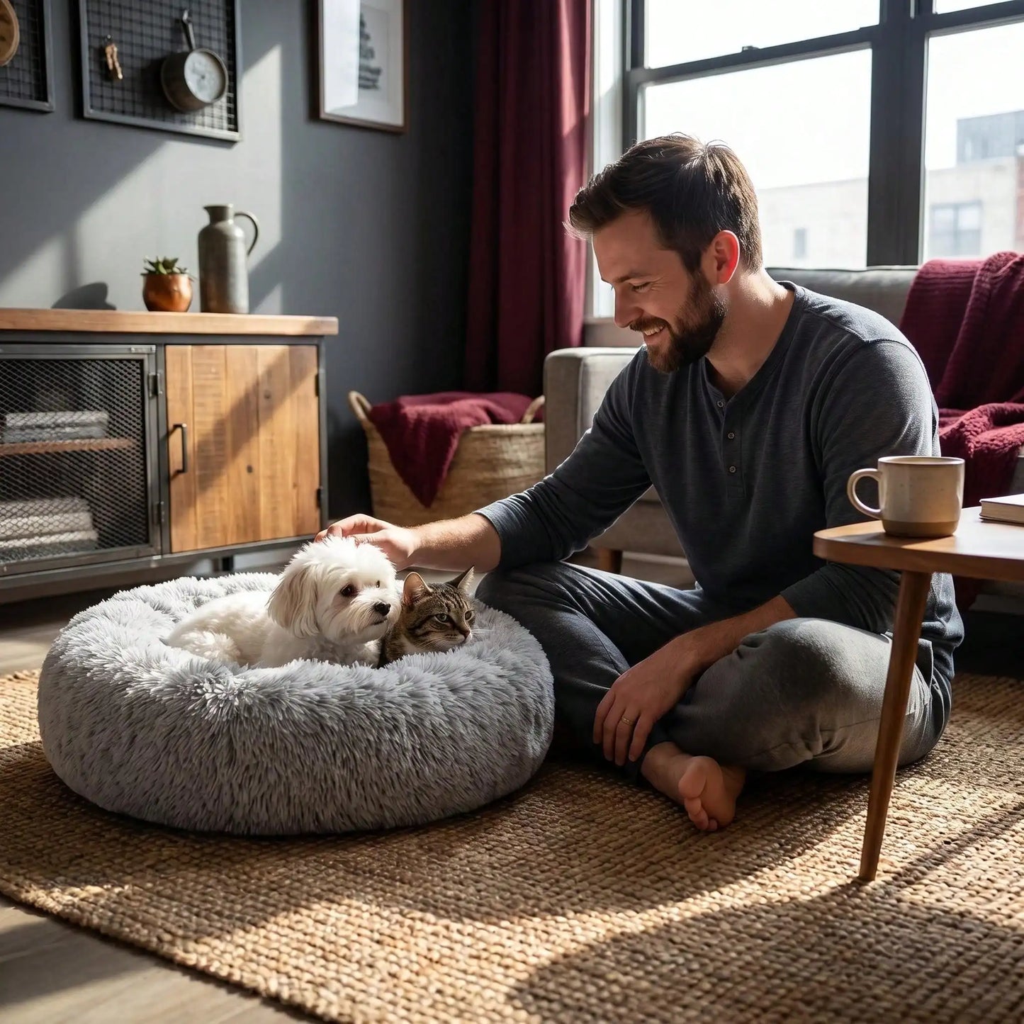Dog Bed, Calming Soft Anti-Anxiety Donut Cat Bed, Washable Round Fluffy Cushion For Small Medium And Big Pets