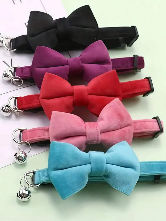 1pc Fashionable Adjustable Pet Collar, Multi-Color, With Bell And Bow Tie - Suitable For Cats And Small Dogs
