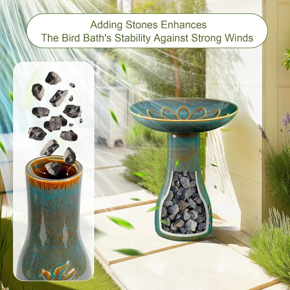 Bird Bath for Outdoors, 21.5 inch Heavy Duty Bird Bath, Weather-Resistant Birdbath for Outdoor Garden Use, Attracts Birds